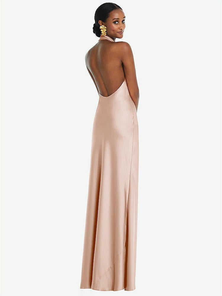 【STYLE: LB039】Scarf Tie Stand Collar Maxi Dress with Front Slit【COLOR: Cameo】