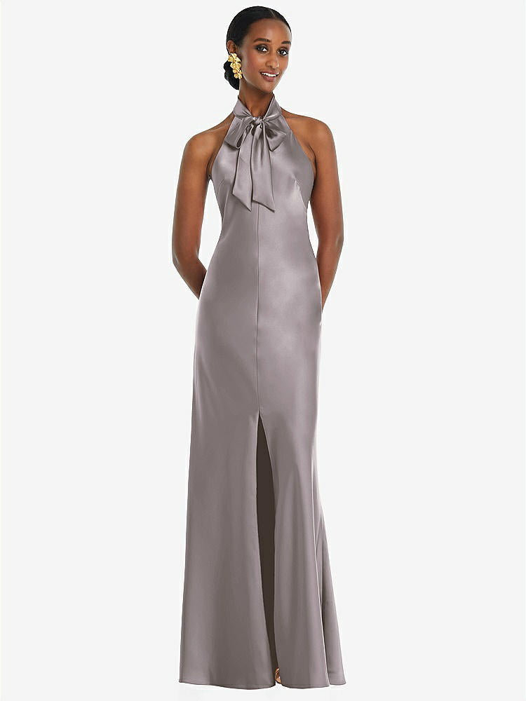 【NEW】【STYLE: LB039】スカーフ ネクタイ スタンド 襟 マキシ ドレス 前面 スリット【COLOR: Cashmere Gray】【SIZE: 00-30W】