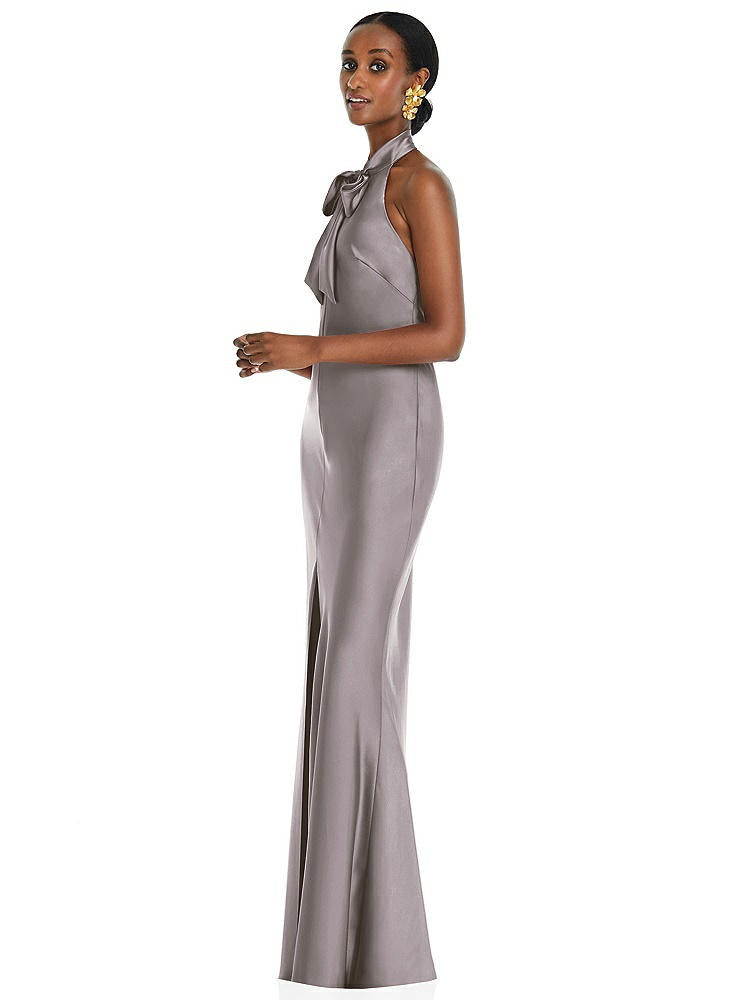 【NEW】【STYLE: LB039】スカーフ ネクタイ スタンド 襟 マキシ ドレス 前面 スリット【COLOR: Cashmere Gray】【SIZE: 00-30W】