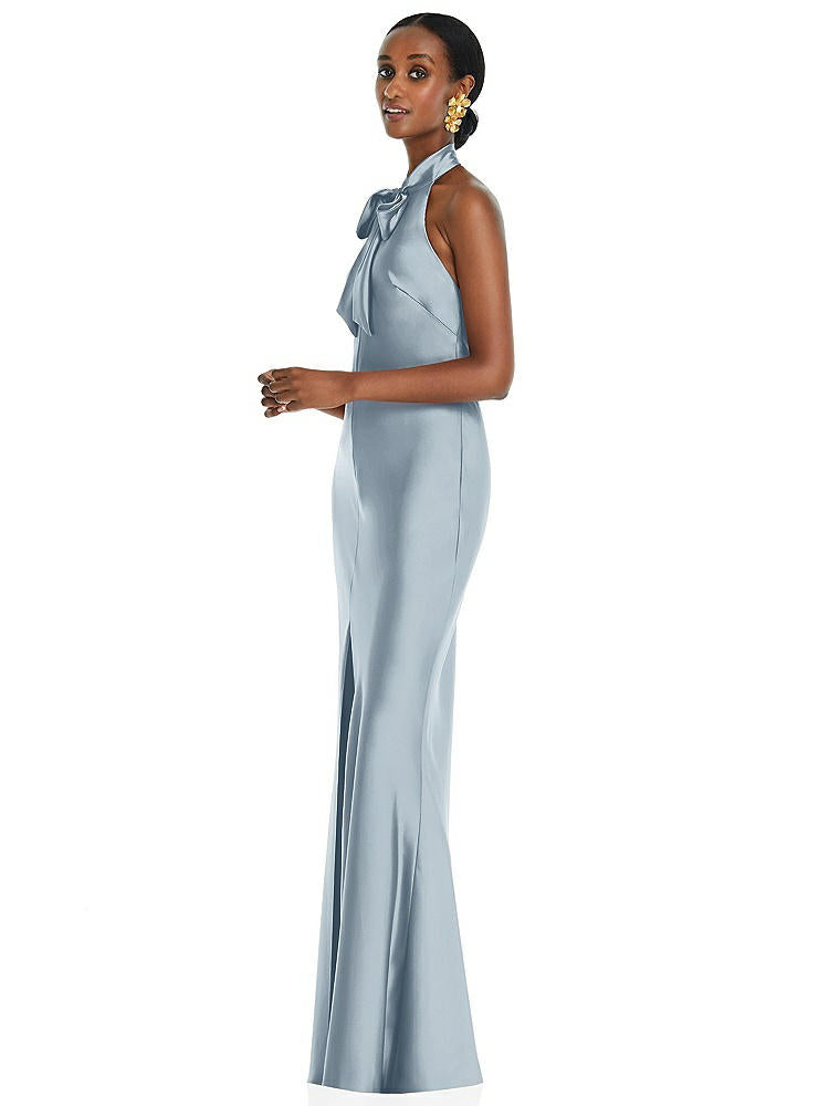 【STYLE: LB039】Scarf Tie Stand Collar Maxi Dress with Front Slit【COLOR: Mist】