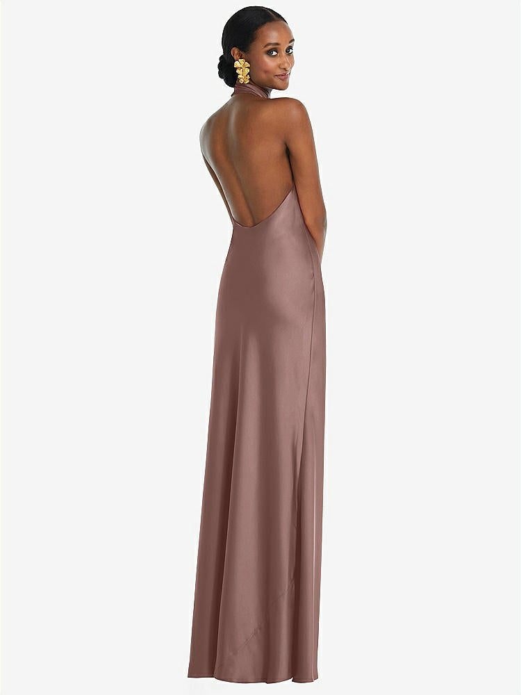 【STYLE: LB039】Scarf Tie Stand Collar Maxi Dress with Front Slit【COLOR: Sienna】