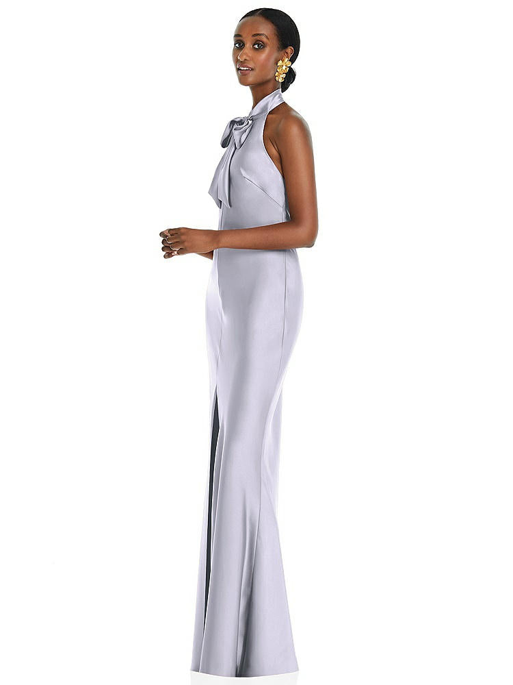 【NEW】【STYLE: LB039】スカーフ ネクタイ スタンド 襟 マキシ ドレス 前面 スリット【COLOR: Silver Dove】【SIZE: 00-30W】