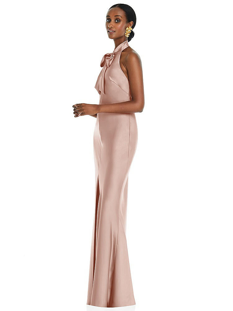 【STYLE: LB039】Scarf Tie Stand Collar Maxi Dress with Front Slit【COLOR: Toasted Sugar】