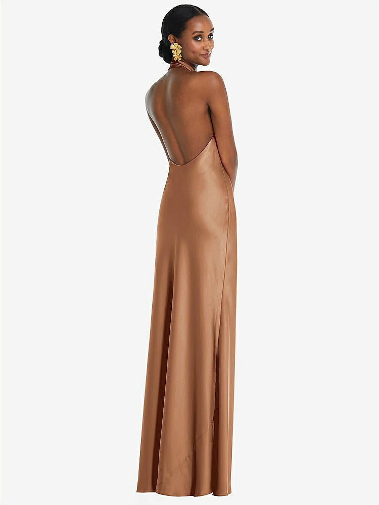 【STYLE: LB039】Scarf Tie Stand Collar Maxi Dress with Front Slit【COLOR: Toffee】