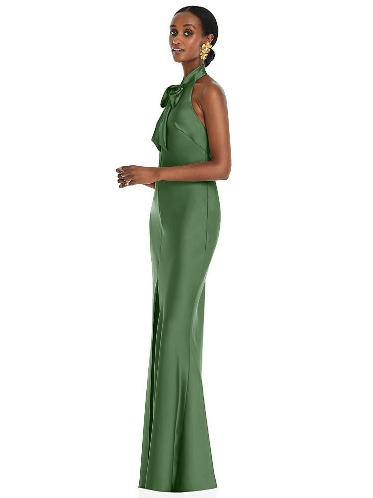【STYLE: LB039】Scarf Tie Stand Collar Maxi Dress with Front Slit【COLOR: Vineyard Green】