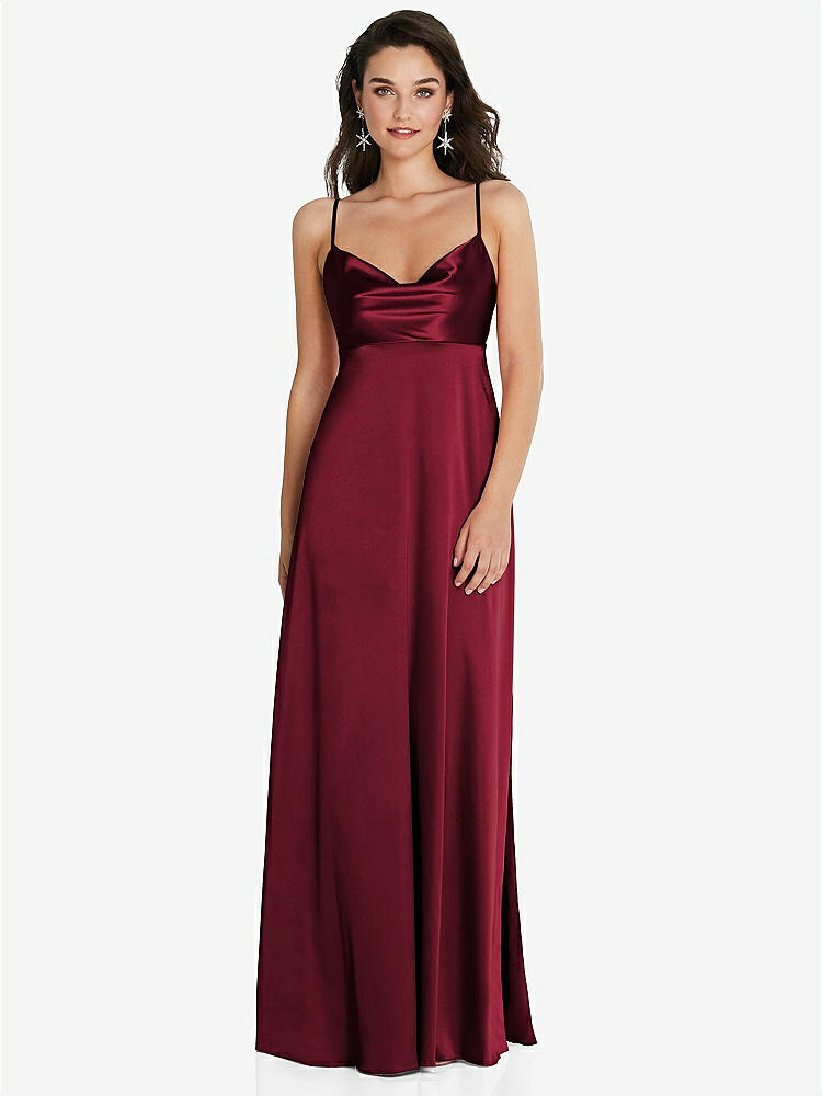 【STYLE: TH097】Cowl-Neck Empire Waist Maxi Dress with Adjustable Straps【COLOR: Burgundy】