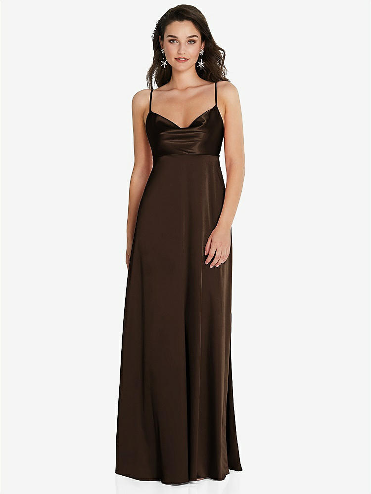 【STYLE: TH097】Cowl-Neck Empire Waist Maxi Dress with Adjustable Straps【COLOR: Espresso】