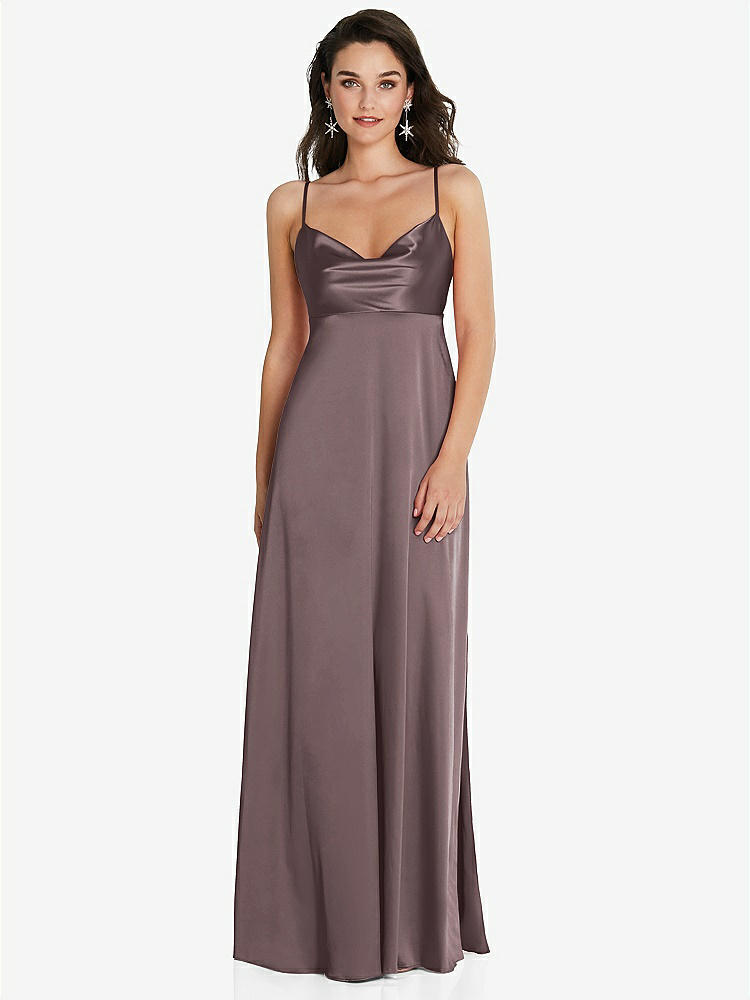 【STYLE: TH097】Cowl-Neck Empire Waist Maxi Dress with Adjustable Straps【COLOR: French Truffle】