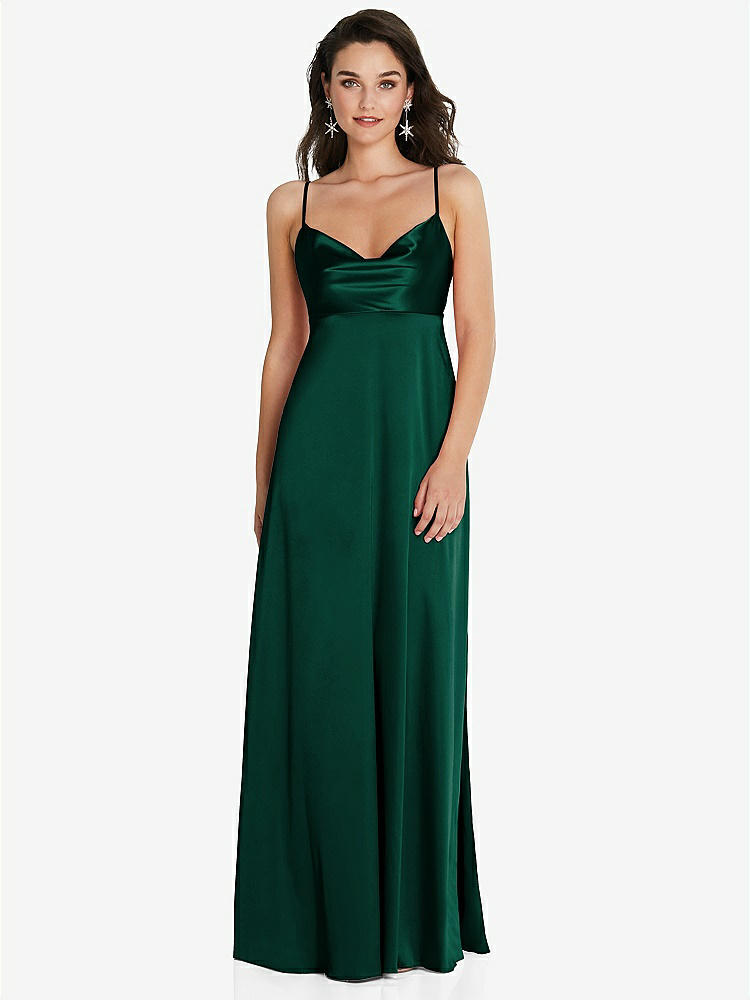 【STYLE: TH097】Cowl-Neck Empire Waist Maxi Dress with Adjustable Straps【COLOR: Hunter Green】