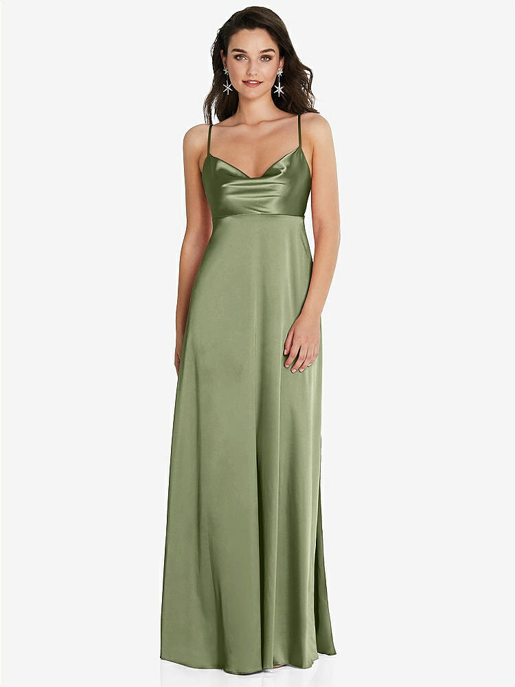 【STYLE: TH097】Cowl-Neck Empire Waist Maxi Dress with Adjustable Straps【COLOR: Kiwi】