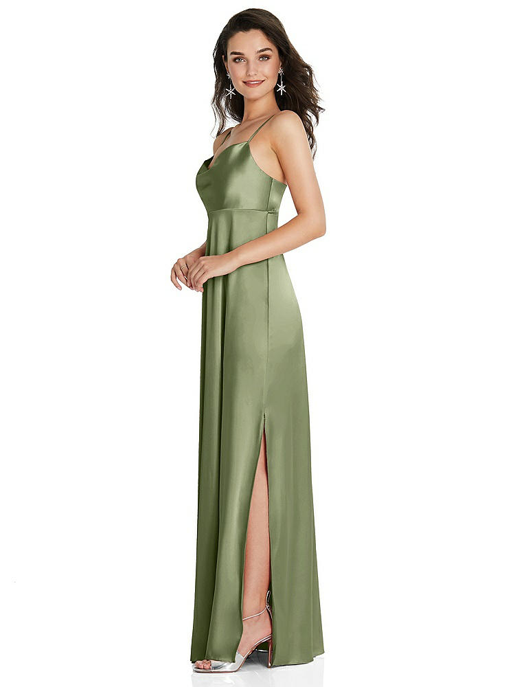 【STYLE: TH097】Cowl-Neck Empire Waist Maxi Dress with Adjustable Straps【COLOR: Kiwi】