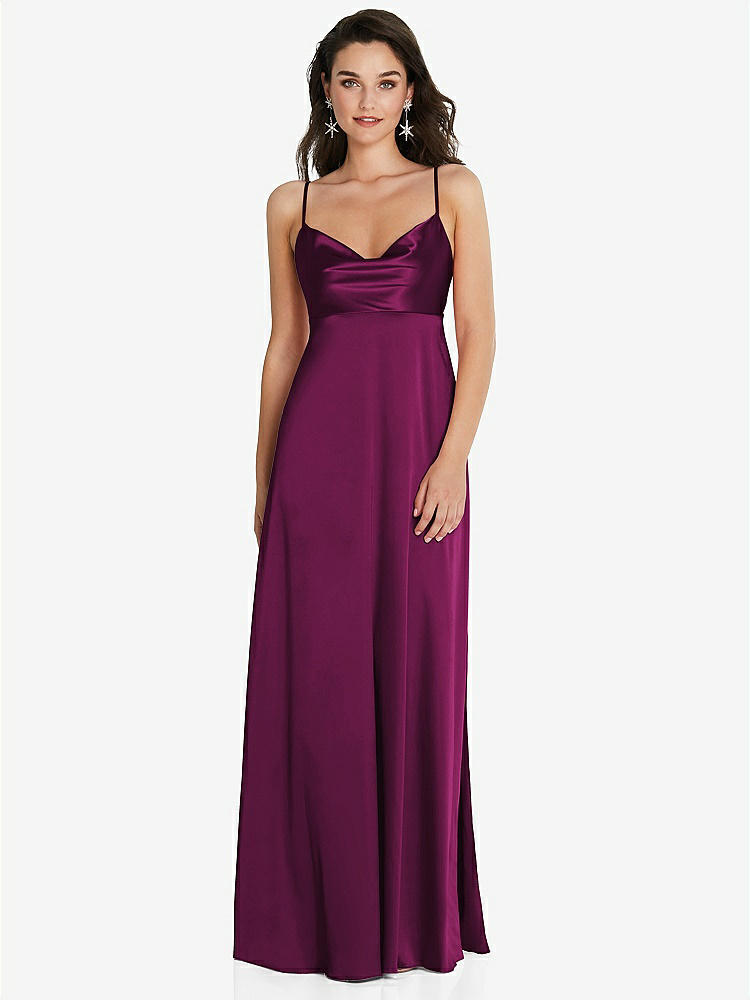 【STYLE: TH097】Cowl-Neck Empire Waist Maxi Dress with Adjustable Straps【COLOR: Merlot】