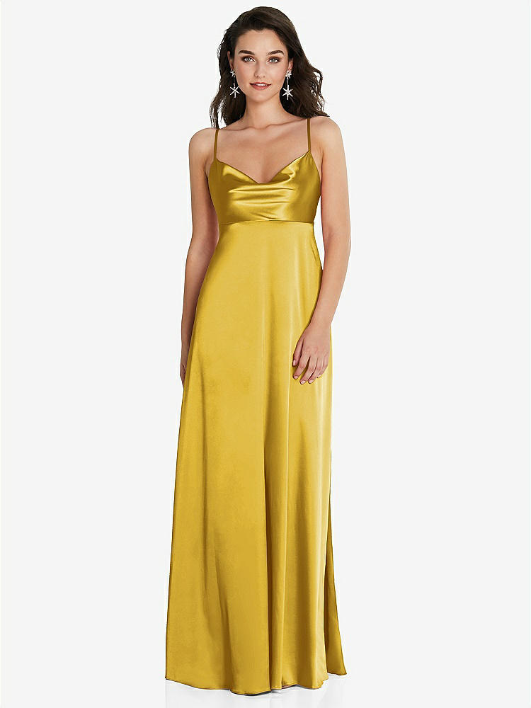 【STYLE: TH097】Cowl-Neck Empire Waist Maxi Dress with Adjustable Straps【COLOR: Marigold】