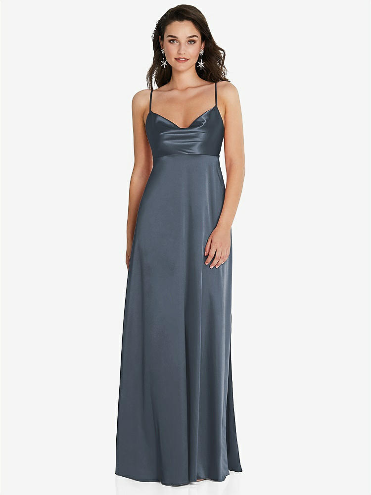 【STYLE: TH097】Cowl-Neck Empire Waist Maxi Dress with Adjustable Straps【COLOR: Silverstone】