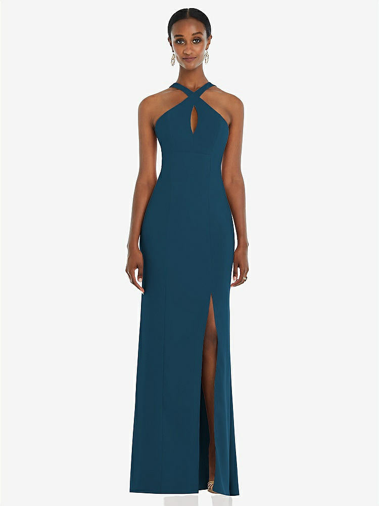 【STYLE: 3093】Criss Cross Halter Princess Line Trumpet Gown【COLOR: Atlantic Blue】