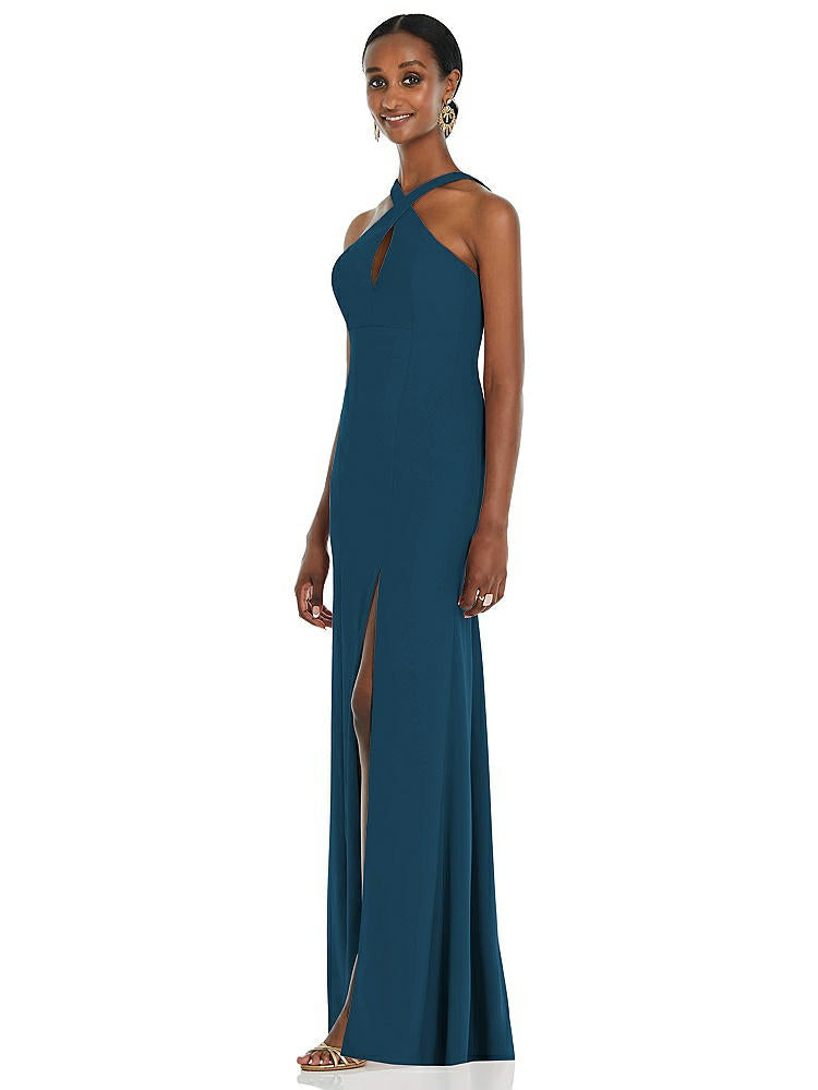 【STYLE: 3093】Criss Cross Halter Princess Line Trumpet Gown【COLOR: Atlantic Blue】