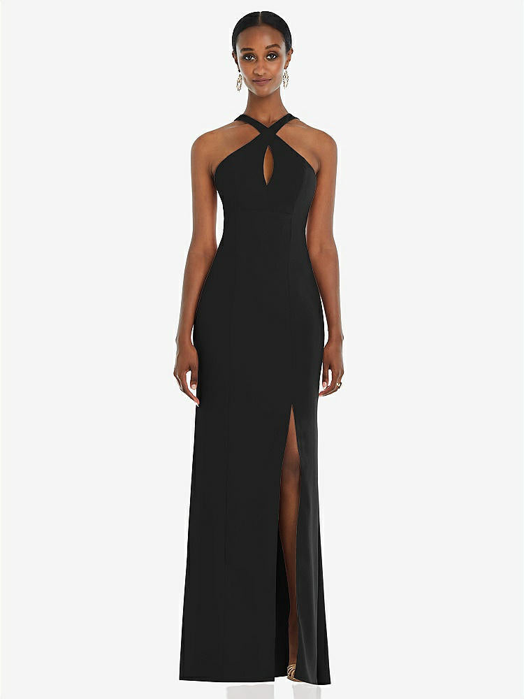 【STYLE: 3093】Criss Cross Halter Princess Line Trumpet Gown【COLOR: Black】