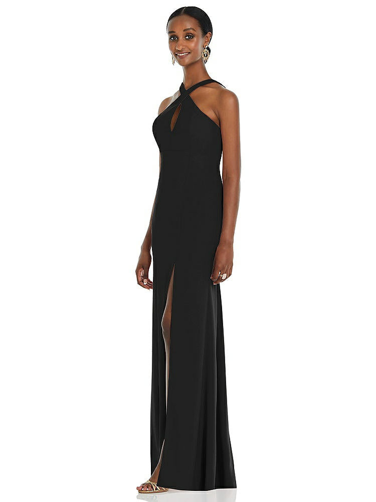 【STYLE: 3093】Criss Cross Halter Princess Line Trumpet Gown【COLOR: Black】