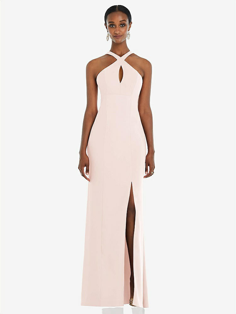 【STYLE: 3093】Criss Cross Halter Princess Line Trumpet Gown【COLOR: Blush】