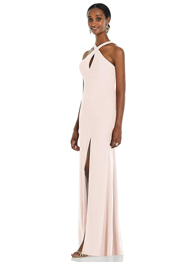 【STYLE: 3093】Criss Cross Halter Princess Line Trumpet Gown【COLOR: Blush】