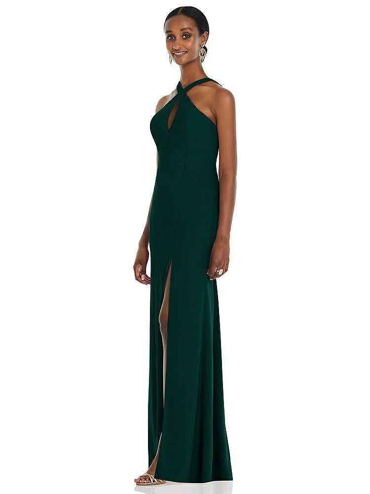 【STYLE: 3093】Criss Cross Halter Princess Line Trumpet Gown【COLOR: Evergreen】