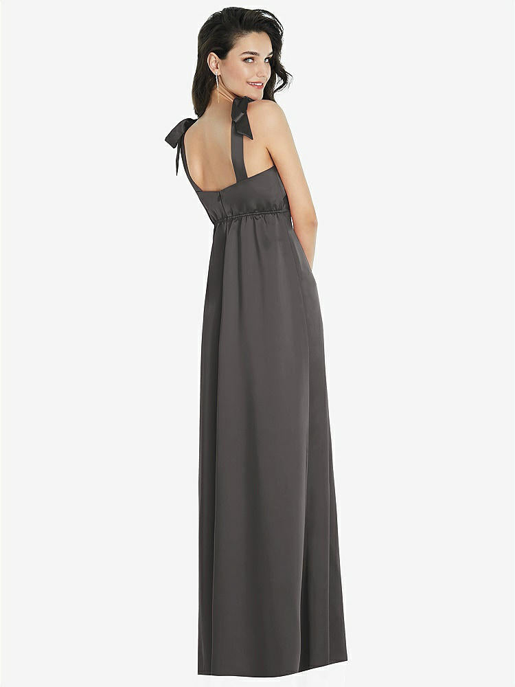 【STYLE: 8224】Flat Tie-Shoulder Empire Waist Maxi Dress with Front Slit【COLOR: Caviar Gray】