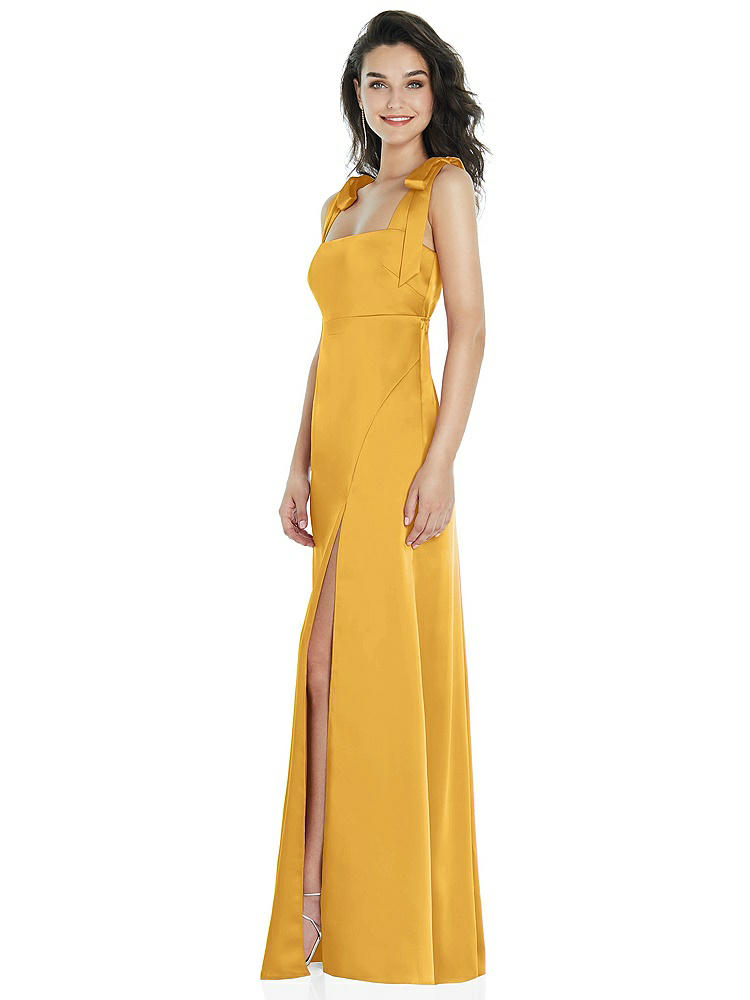 【NEW】【STYLE: 8224】脂肪 ネクタイ肩 帝国 ウエスト マキシ ドレス フロント スリット【COLOR: NYC Yellow】【SIZE: 00-30W】