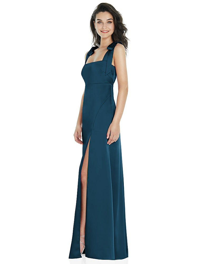 【NEW】【STYLE: 8224】脂肪 ネクタイ肩 帝国 ウエスト マキシ ドレス フロント スリット【COLOR: Atlantic Blue】【SIZE: 00-30W】