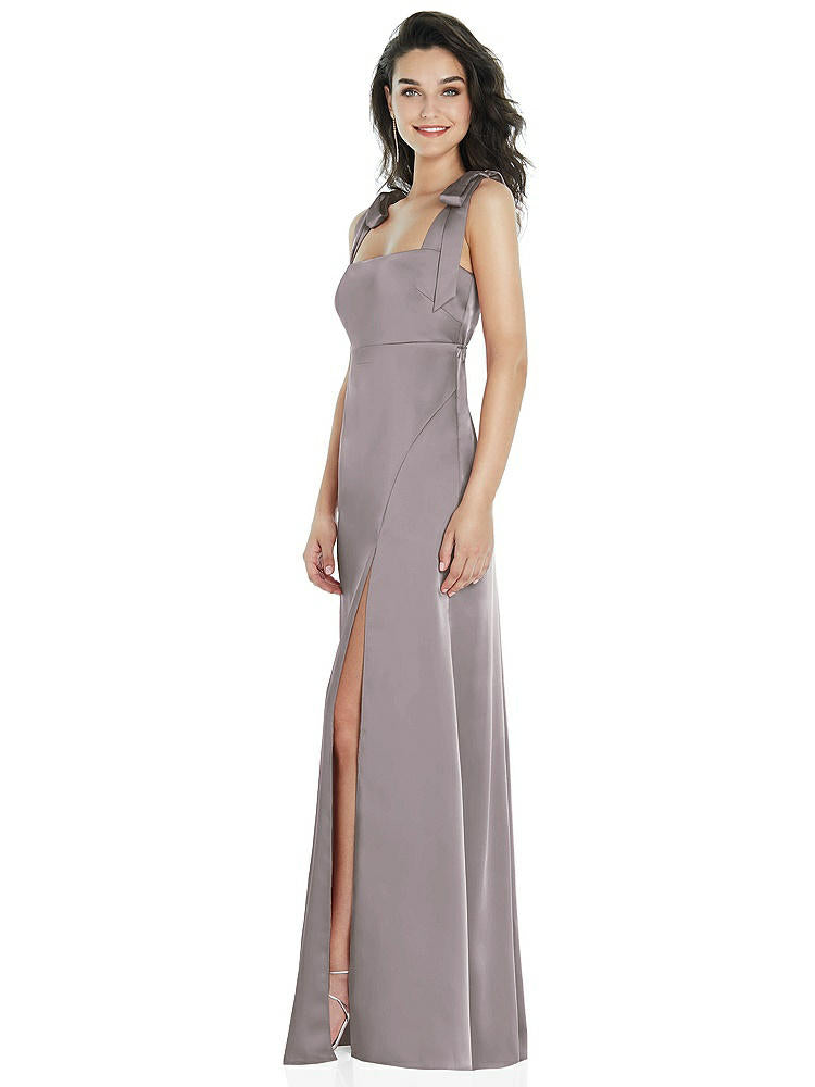 【NEW】【STYLE: 8224】脂肪 ネクタイ肩 帝国 ウエスト マキシ ドレス フロント スリット【COLOR: Cashmere Gray】【SIZE: 00-30W】