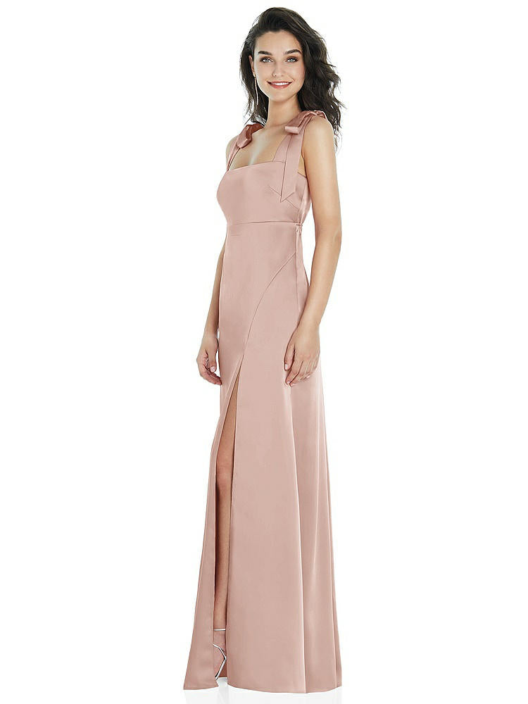 【STYLE: 8224】Flat Tie-Shoulder Empire Waist Maxi Dress with Front Slit【COLOR: Toasted Sugar】