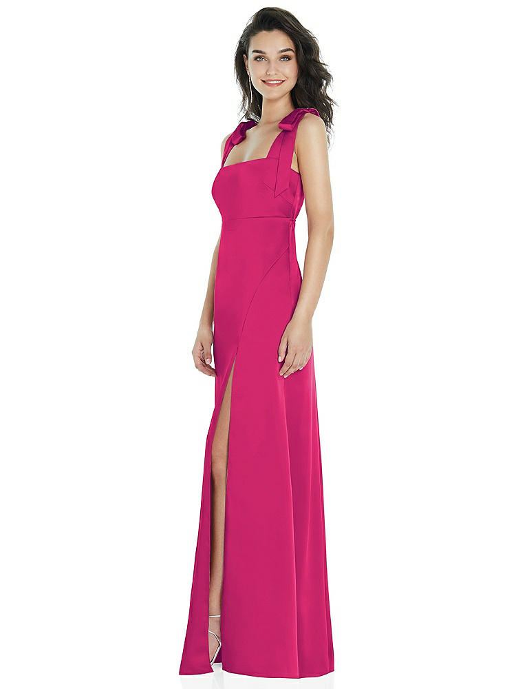 【NEW】【STYLE: 8224】脂肪 ネクタイ肩 帝国 ウエスト マキシ ドレス フロント スリット【COLOR: Think Pink】【SIZE: 00-30W】