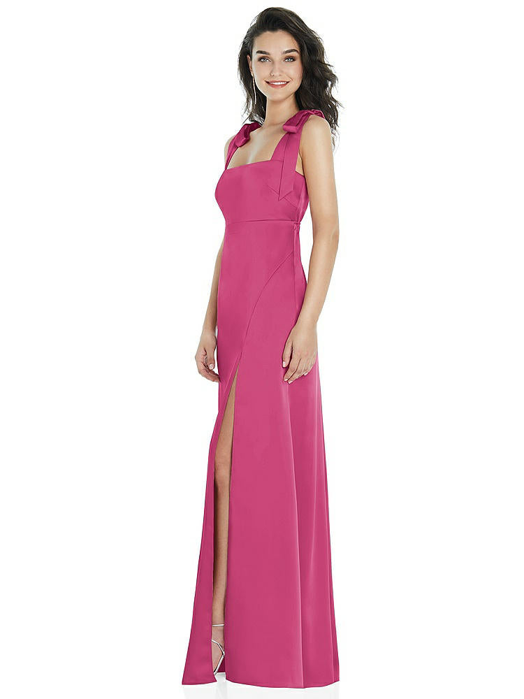 【NEW】【STYLE: 8224】脂肪 ネクタイ肩 帝国 ウエスト マキシ ドレス フロント スリット【COLOR: Tea Rose】【SIZE: 00-30W】