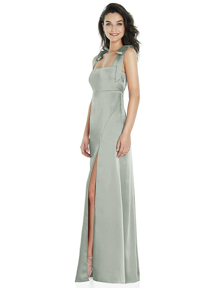 【NEW】【STYLE: 8224】脂肪 ネクタイ肩 帝国 ウエスト マキシ ドレス フロント スリット【COLOR: Willow Green】【SIZE: 00-30W】