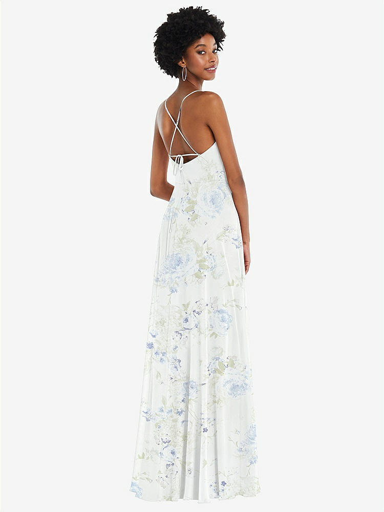 【STYLE: 1559】Scoop Neck Convertible Tie-Strap Maxi Dress with Front Slit【COLOR: Bleu Garden】