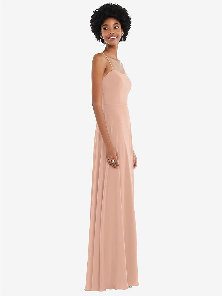 【STYLE: 1559】Scoop Neck Convertible Tie-Strap Maxi Dress with Front Slit【COLOR: Pale Peach】