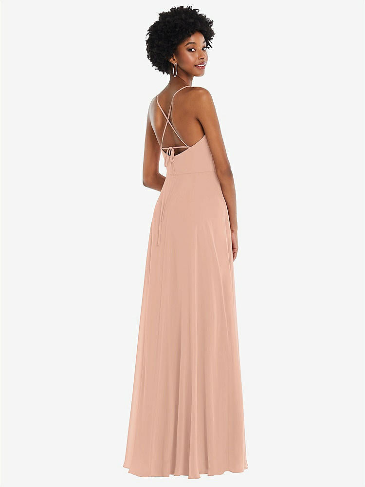 【STYLE: 1559】Scoop Neck Convertible Tie-Strap Maxi Dress with Front Slit【COLOR: Pale Peach】