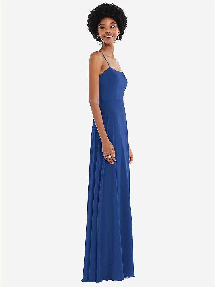 【STYLE: 1559】Scoop Neck Convertible Tie-Strap Maxi Dress with Front Slit【COLOR: Classic Blue】