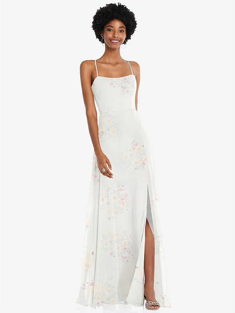 【STYLE: 1559】Scoop Neck Convertible Tie-Strap Maxi Dress with Front Slit【COLOR: Spring Fling】