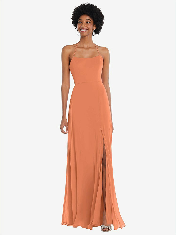 【STYLE: 1559】Scoop Neck Convertible Tie-Strap Maxi Dress with Front Slit【COLOR: Sweet Melon】