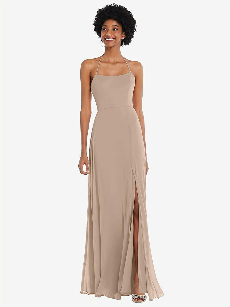 【STYLE: 1559】Scoop Neck Convertible Tie-Strap Maxi Dress with Front Slit【COLOR: Topaz】