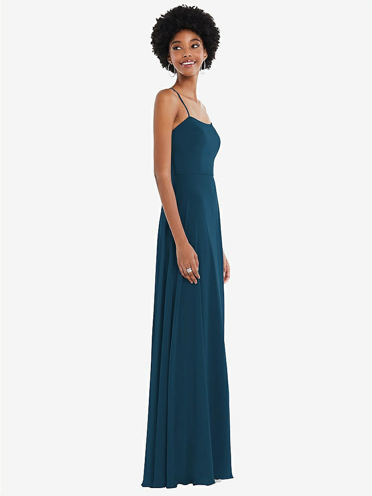 【STYLE: 1559】Scoop Neck Convertible Tie-Strap Maxi Dress with Front Slit【COLOR: Atlantic Blue】