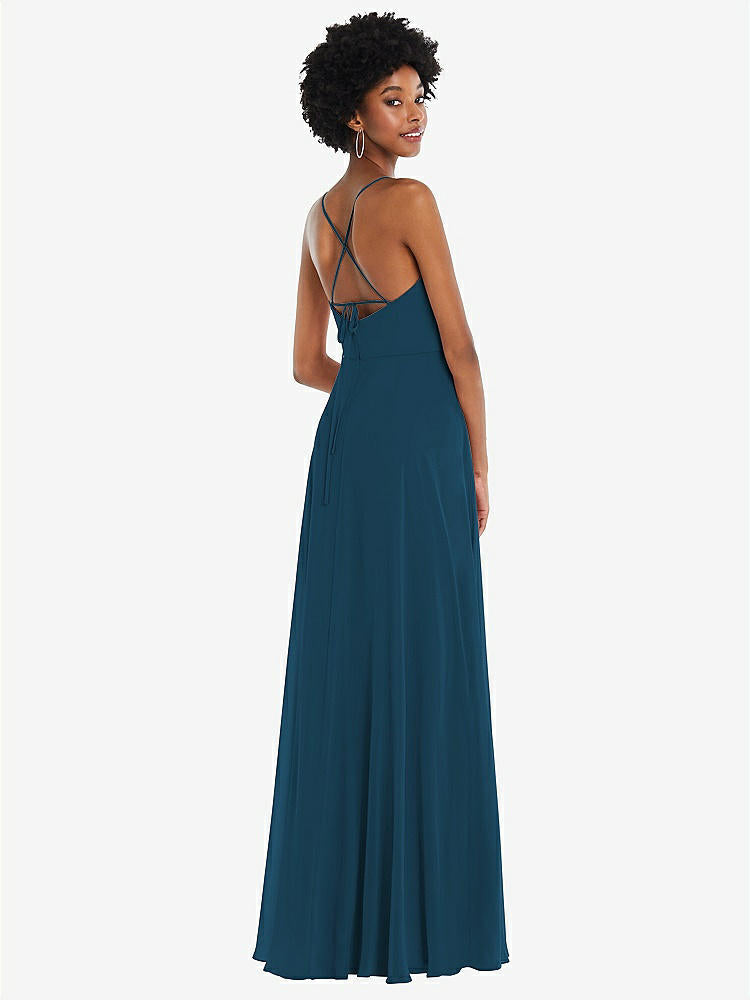 【STYLE: 1559】Scoop Neck Convertible Tie-Strap Maxi Dress with Front Slit【COLOR: Atlantic Blue】