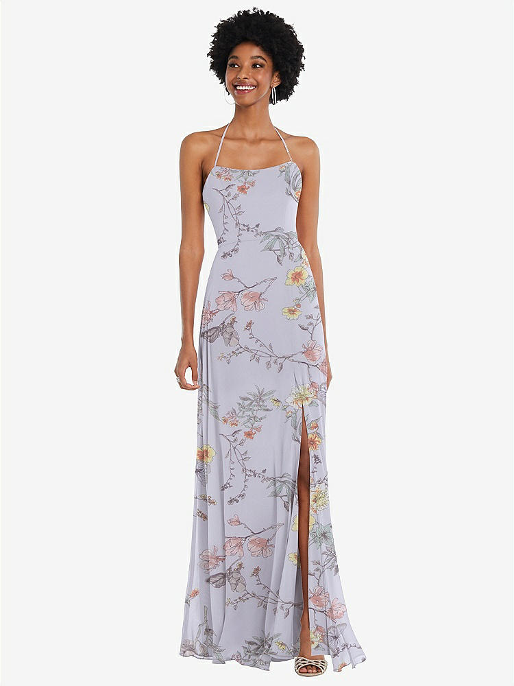 【STYLE: 1559】Scoop Neck Convertible Tie-Strap Maxi Dress with Front Slit【COLOR: Butterfly Botanica Silver Dove】