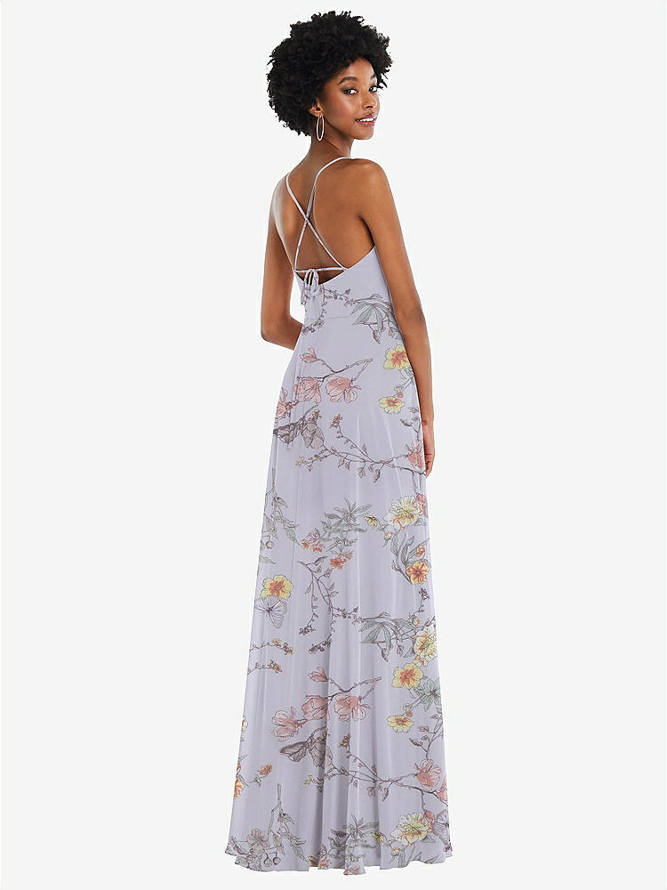 【STYLE: 1559】Scoop Neck Convertible Tie-Strap Maxi Dress with Front Slit【COLOR: Butterfly Botanica Silver Dove】