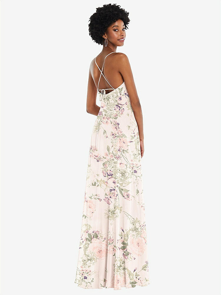 【STYLE: 1559】Scoop Neck Convertible Tie-Strap Maxi Dress with Front Slit【COLOR: Blush Garden】