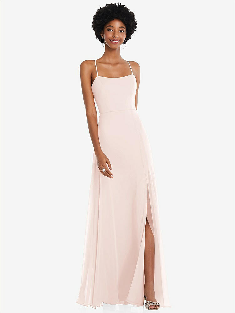 【STYLE: 1559】Scoop Neck Convertible Tie-Strap Maxi Dress with Front Slit【COLOR: Blush】