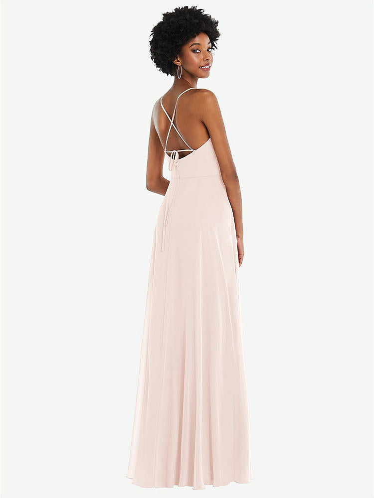 【STYLE: 1559】Scoop Neck Convertible Tie-Strap Maxi Dress with Front Slit【COLOR: Blush】