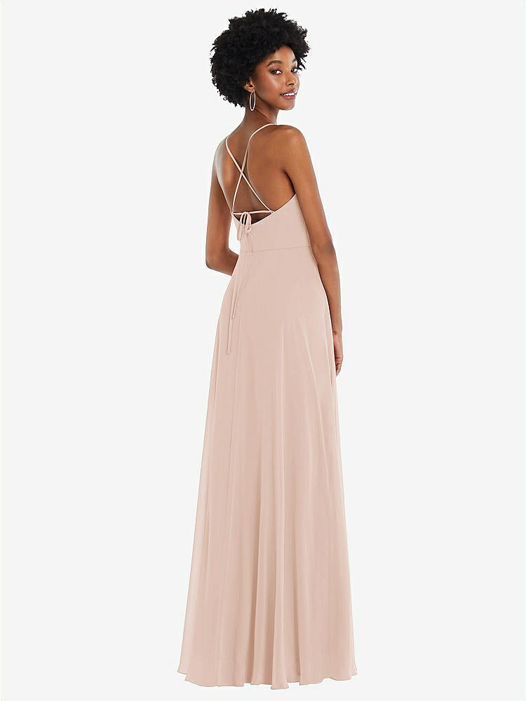 【STYLE: 1559】Scoop Neck Convertible Tie-Strap Maxi Dress with Front Slit【COLOR: Cameo】