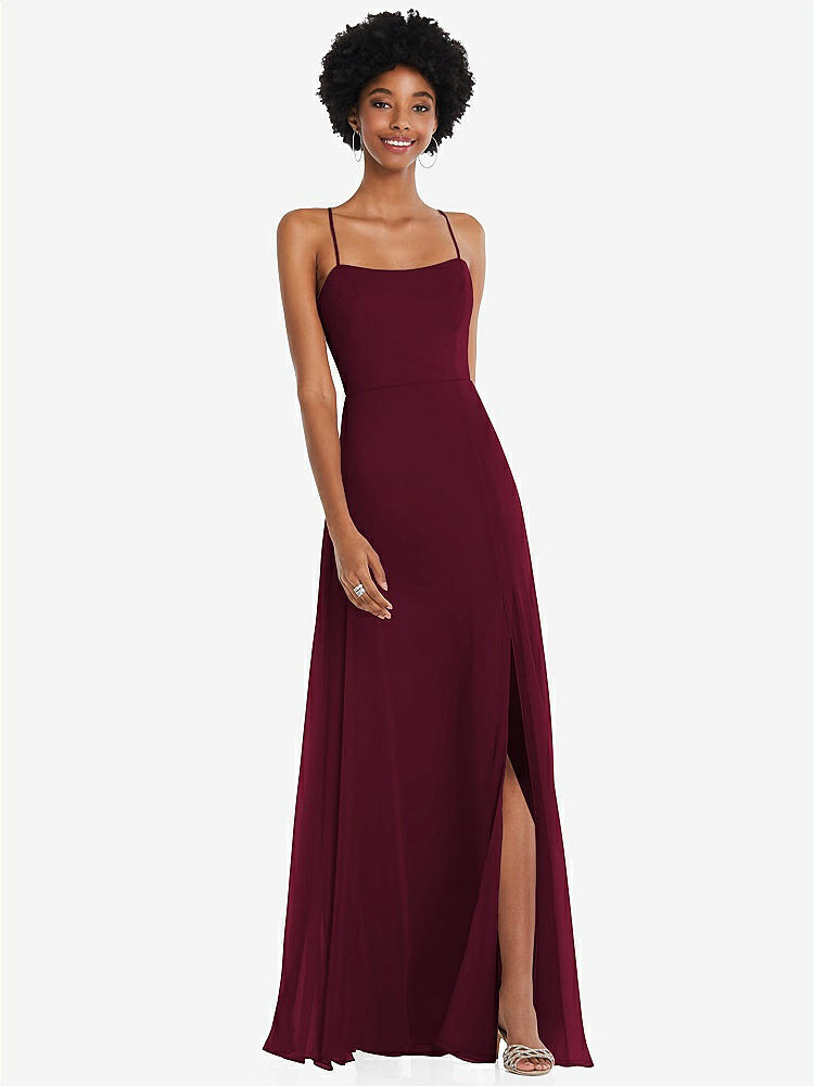 【STYLE: 1559】Scoop Neck Convertible Tie-Strap Maxi Dress with Front Slit【COLOR: Cabernet】