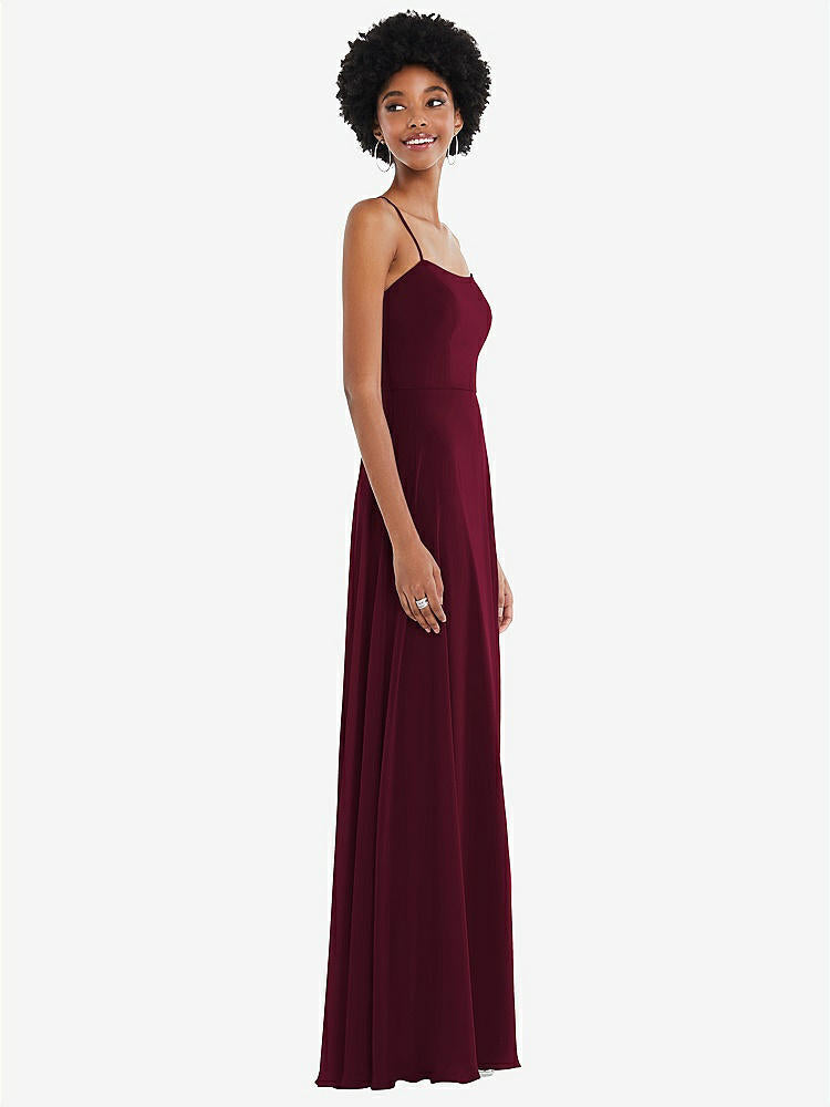【STYLE: 1559】Scoop Neck Convertible Tie-Strap Maxi Dress with Front Slit【COLOR: Cabernet】